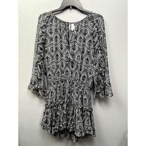 Misa Los Angeles Genette Dress Womens small Black V-Neck‎ Short Ruffle Geo